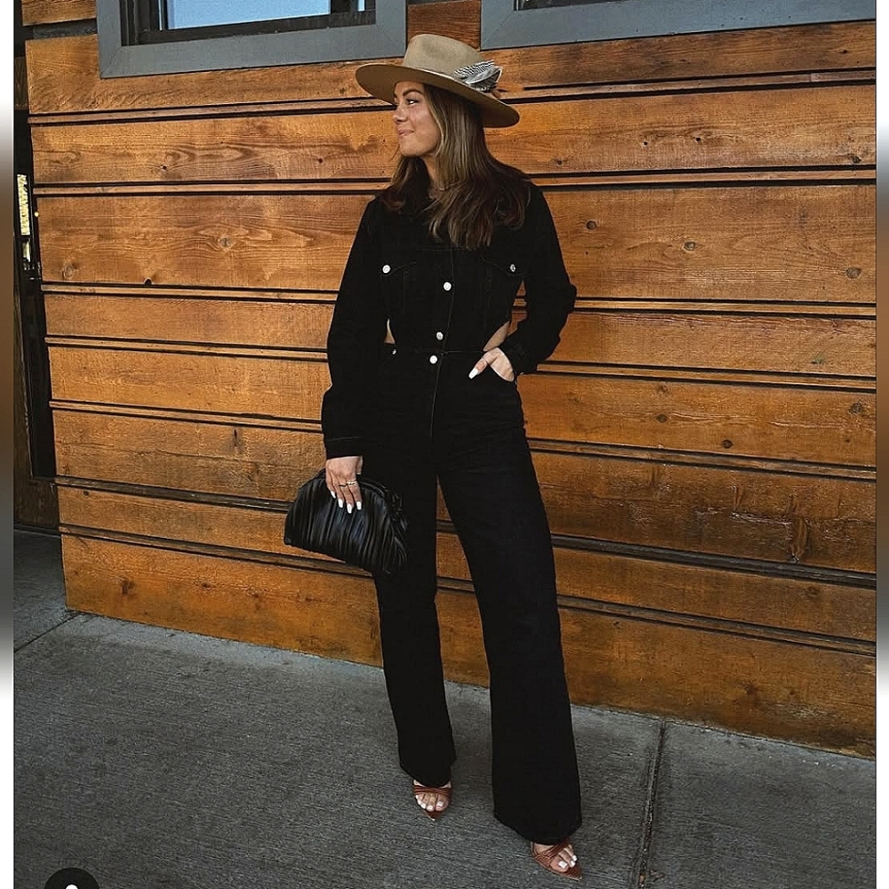 NWT * ZARA Jumpsuit Cut Out Denim Long Wide Leg - Picture 12 of 16